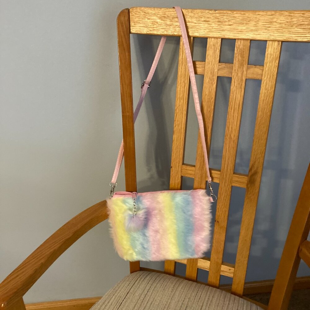 Rainbow Plush Colorful Fur Shoulder Bag Crossbody NIP